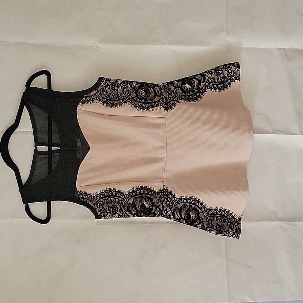 Ricki's Pink & Black Lace Peplum Top